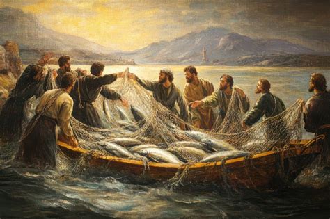 Rappresentazione della pesca miracolosa con Gesù e Pietro sulla barca
