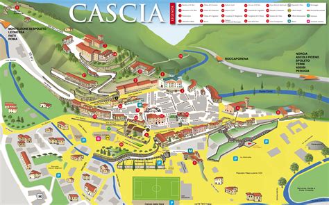 Mappa dell'Umbria con evidenziate Cascia e Roccaporena
