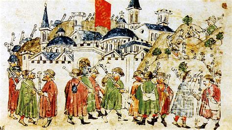 Pellegrini del Giubileo del 1300 da una miniatura