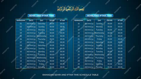 Calendario visuale del Ramadan con orari Imsak e Iftar per ogni giorno