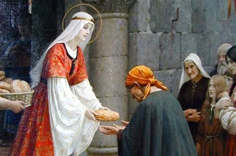 Rappresentazione artistica di Santa Elisabetta d'Ungheria che assiste i poveri