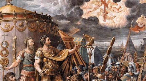rappresentazione della visione di Costantino con la croce nel sole