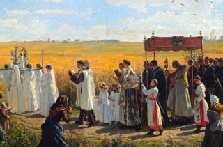 Immagine che illustra le Rogazioni, processione propiziatoria con croci