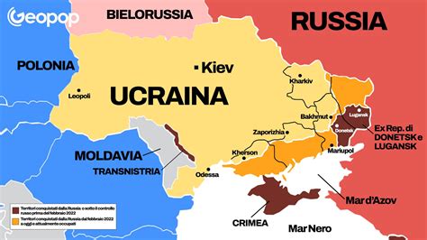 Mappa dell'Ucraina con aree di conflitto e indicazioni sui bambini sfollati