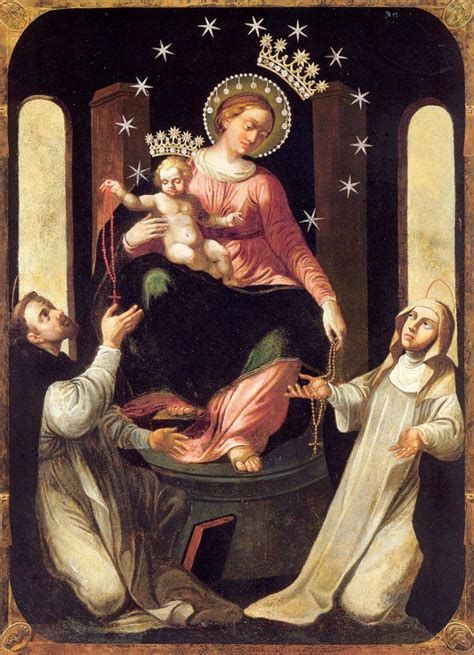 Descrizione: Dipinto della Madonna del Rosario di Pompei con il Bambino, Santa Caterina da Siena e San Domenico, attribuito alla scuola di Luca Giordano.