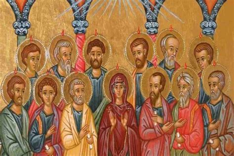 rappresentazione della Pentecoste con discepoli e Maria