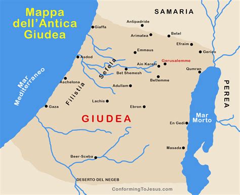 Mappa del percorso di Gesù e dei suoi discepoli in Galilea e Giudea