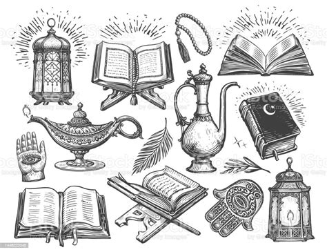 Illustrazione generica di diversi oggetti religiosi e amuleti culturali