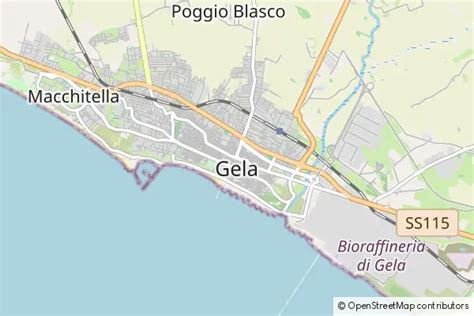 Mappa della città di Gela con evidenziate le aree di via Monfalcone e Contrada Settefarine