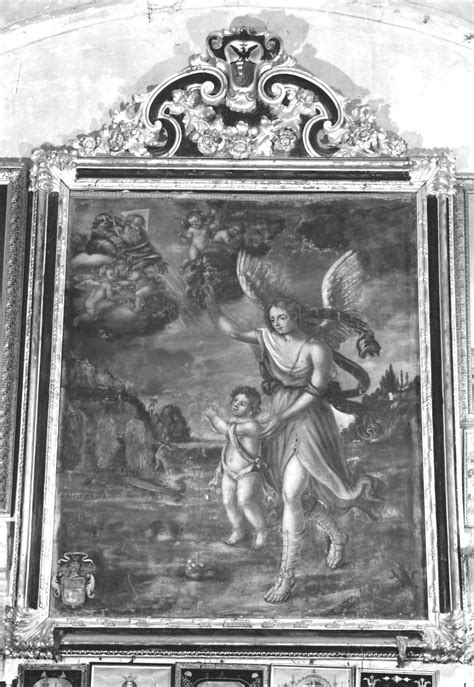 Dipinto raffigurante un Angelo Custode che protegge un bambino