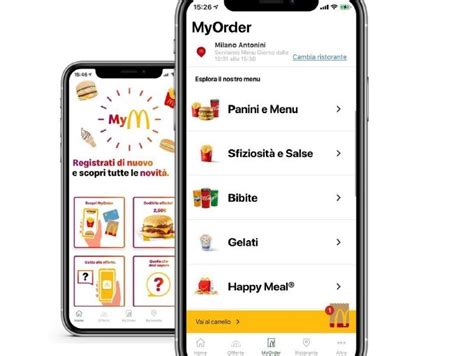 Screenshot dell'interfaccia dell'App McDonald's con opzioni di ordine e pagamento